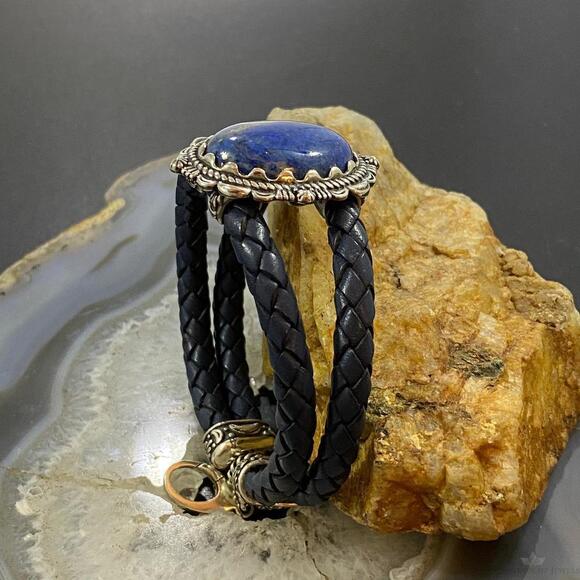 Carolyn Pollack Sterling Denim Lapis Navy Braided Leather Bracelet For Women - Picture 7 of 10